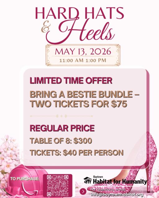 Back with ANOTHER limited time offer - bring a bestie bundle to our Women in Business Luncheon. 
No, this is NOT an April Fools joke.

This is an event that is about empowering those around us, motivating those who need the extra push, & supporting the people in our community.
We will hear from a few amazing speakers and get to network with others all while enjoying a delicious lunch.

https://www.zeffy.com/en-US/ticketing/hard-hats-and-heels-3