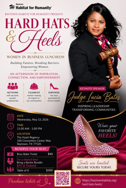 👠 Power looks different on every woman.

For Judge Lucia Bates, it looks like leadership, impact, and a commitment to lifting others along the way.

We are honored to have her as our Keynote Speaker for Hard Hats and Heels, Women in Business Luncheon 💖

From the courtroom to the community, Judge Bates has built a legacy rooted in service, strength, and real change. Her story is one of resilience, purpose, and using your platform to make a difference that truly matters.

And this room?
It’s going to be filled with women doing exactly that.

🎫 Only 4 tables left. Grab yours before it's too late: https://www.zeffy.com/en-US/ticketing/hard-hats-and-heels-3

Women building careers.
Women leading with intention.
Women creating impact in ways that last.

✨ This is where inspiration meets action.