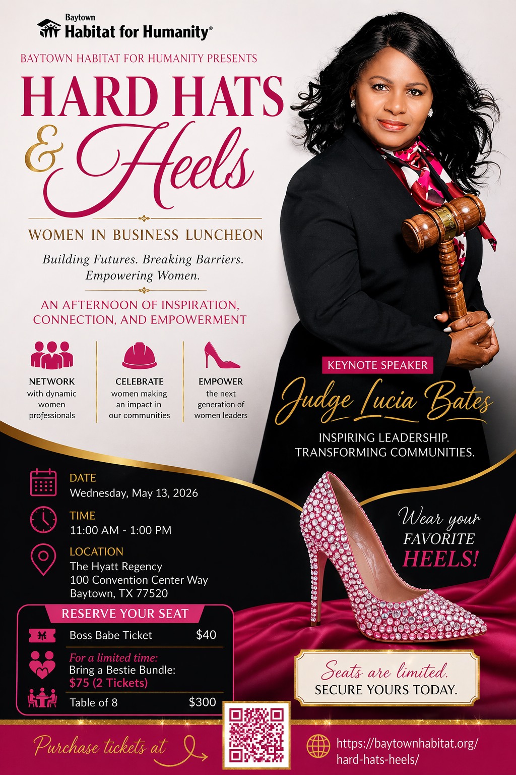 👠 Power looks different on every woman.

For Judge Lucia Bates, it looks like leadership, impact, and a commitment to lifting others along the way.

We are honored to have her as our Keynote Speaker for Hard Hats and Heels, Women in Business Luncheon 💖

From the courtroom to the community, Judge Bates has built a legacy rooted in service, strength, and real change. Her story is one of resilience, purpose, and using your platform to make a difference that truly matters.

And this room?
It’s going to be filled with women doing exactly that.

🎫 Only 4 tables left. Grab yours before it's too late: https://www.zeffy.com/en-US/ticketing/hard-hats-and-heels-3

Women building careers.
Women leading with intention.
Women creating impact in ways that last.

✨ This is where inspiration meets action.