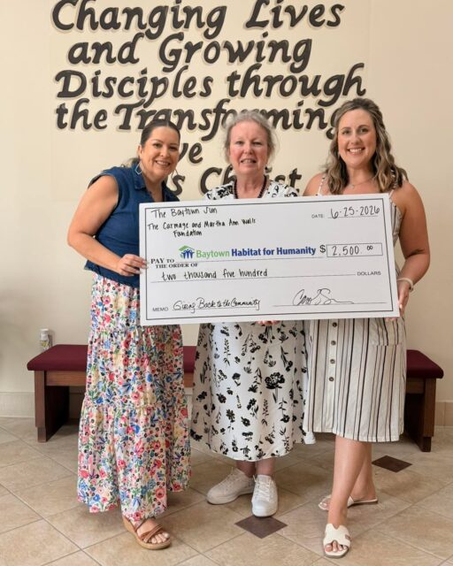 We are incredibly grateful to the Baytown Sun for presenting Baytown Habitat for Humanity with a generous grant from the Carmage and Martha Ann Walls Foundation.

Thank you to the Baytown Sun and the Carmage and Martha Ann Walls Foundation for investing in stronger families and a stronger Baytown. 

Together, we’re building more than homes. We’re building hope.