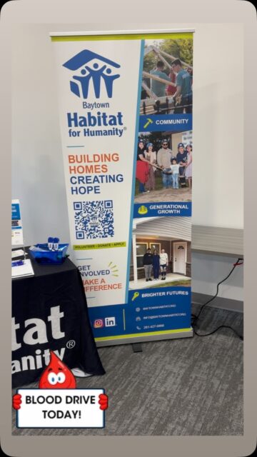 Help save lives today! ❤️🩸
Baytown Habitat for Humanity is proud to partner with Houston Methodist, The Eagle FM Radio, Texas Children’s Hospital, Baytown Fire Department and the Baytown Police Department for today’s community blood drive!
📍 3200 N. Main
📅 Today, July 29
⏰ Now until 6:00 PM
Every blood donation has the potential to save up to three lives. If you’re able, stop by, roll up your sleeve, and make a difference in someone’s tomorrow.
Together, we’re building stronger communities—one home, one neighbor, and one life at a time. ❤️
#BaytownHabitat #GiveBlood #SaveLives #BaytownTX #CommunityStrong BloodDrive TogetherWeBuild